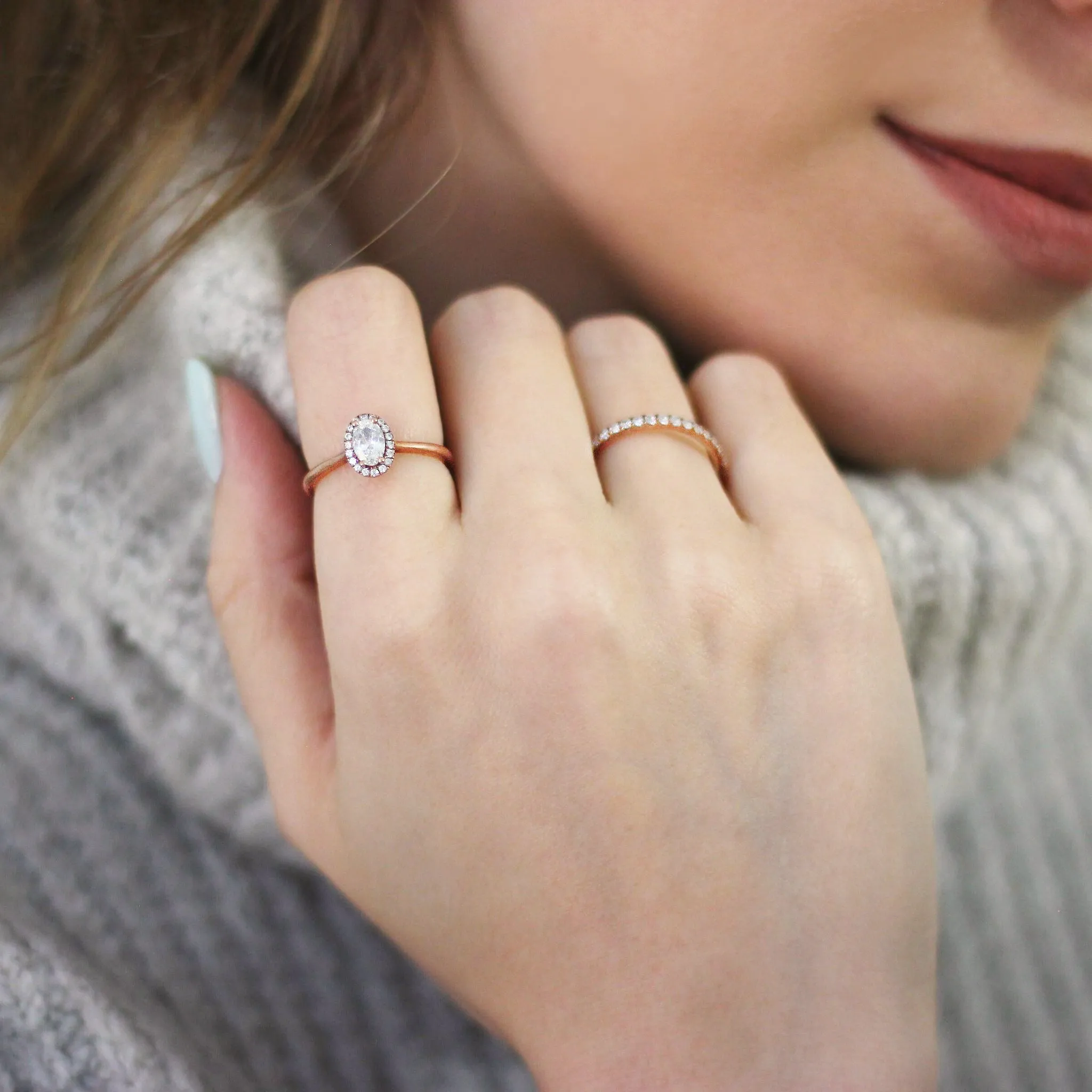 Oval Halo Engagement Ring in Rose Gold