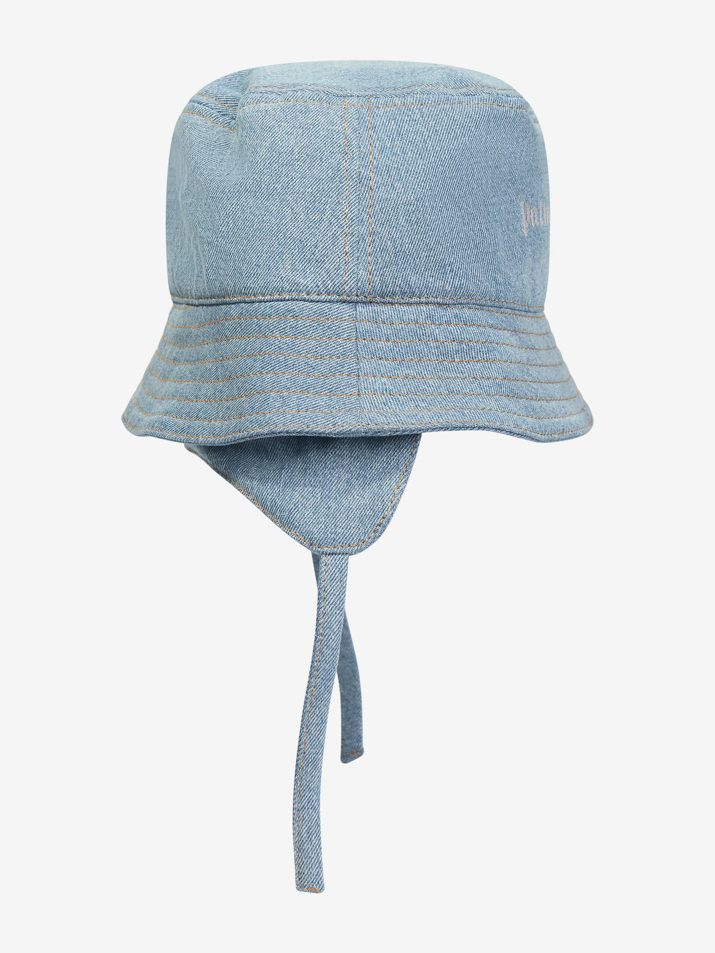 Palm Angels Boys Logo Stone Denim Bucket Hat in Blue