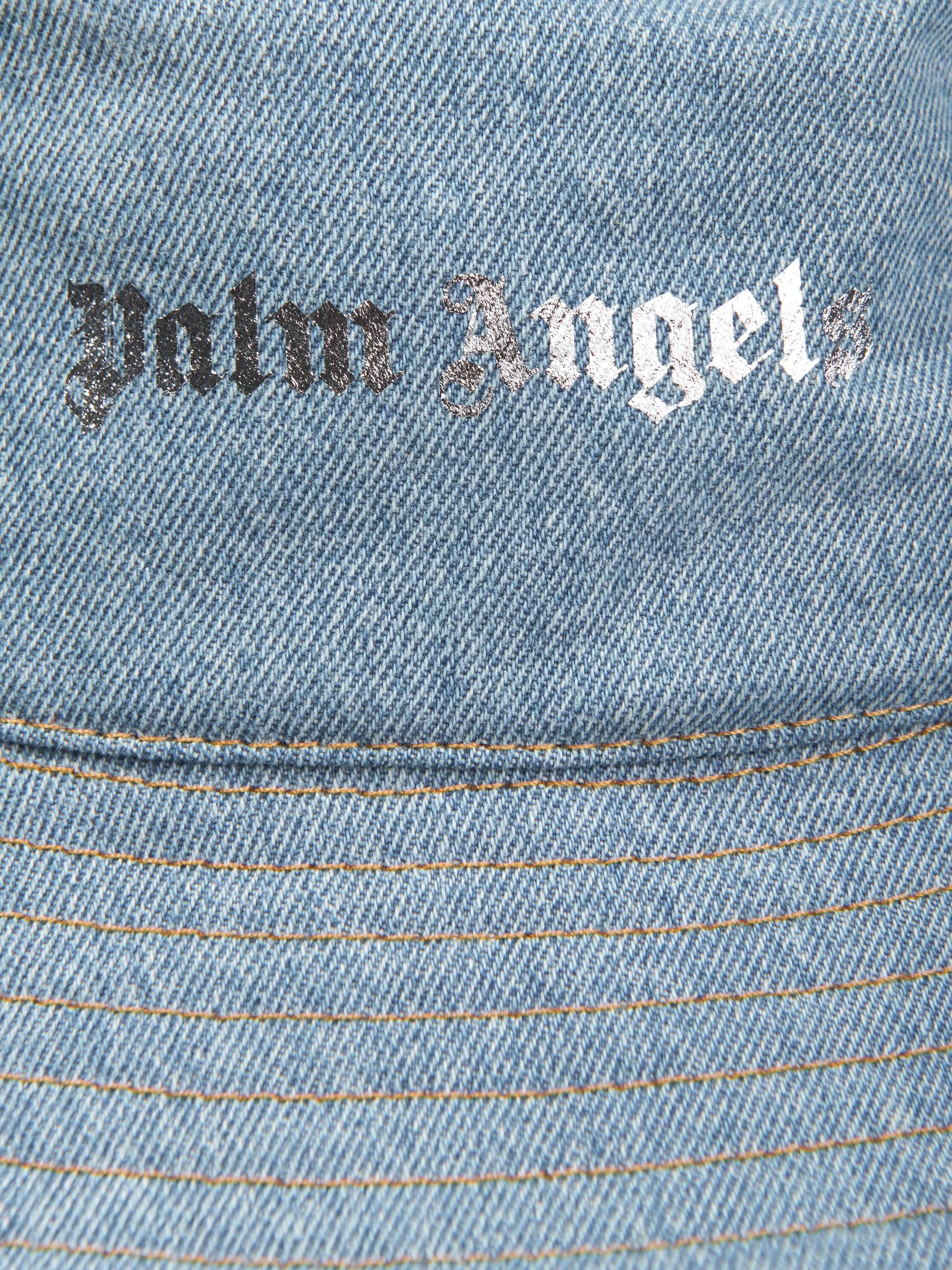 Palm Angels Boys Logo Stone Denim Bucket Hat in Blue