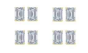 Paris jewelry 14k Yellow Gold 4mm 4Ct Emerald Cut White Sapphire Set Of Four Stud Earrings Plated
