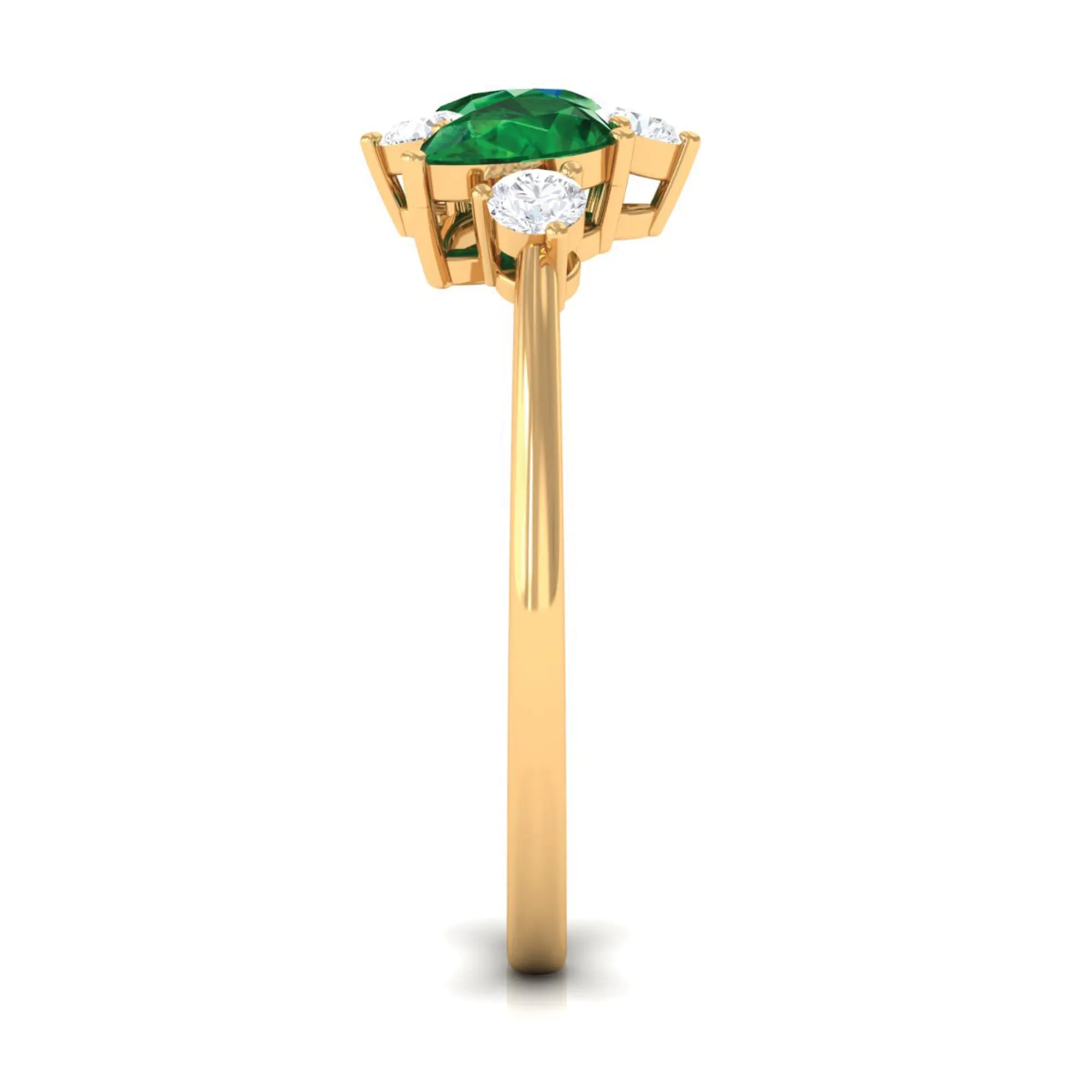 Pear Cut Created Emerald Cluster Promise Ring with Diamond