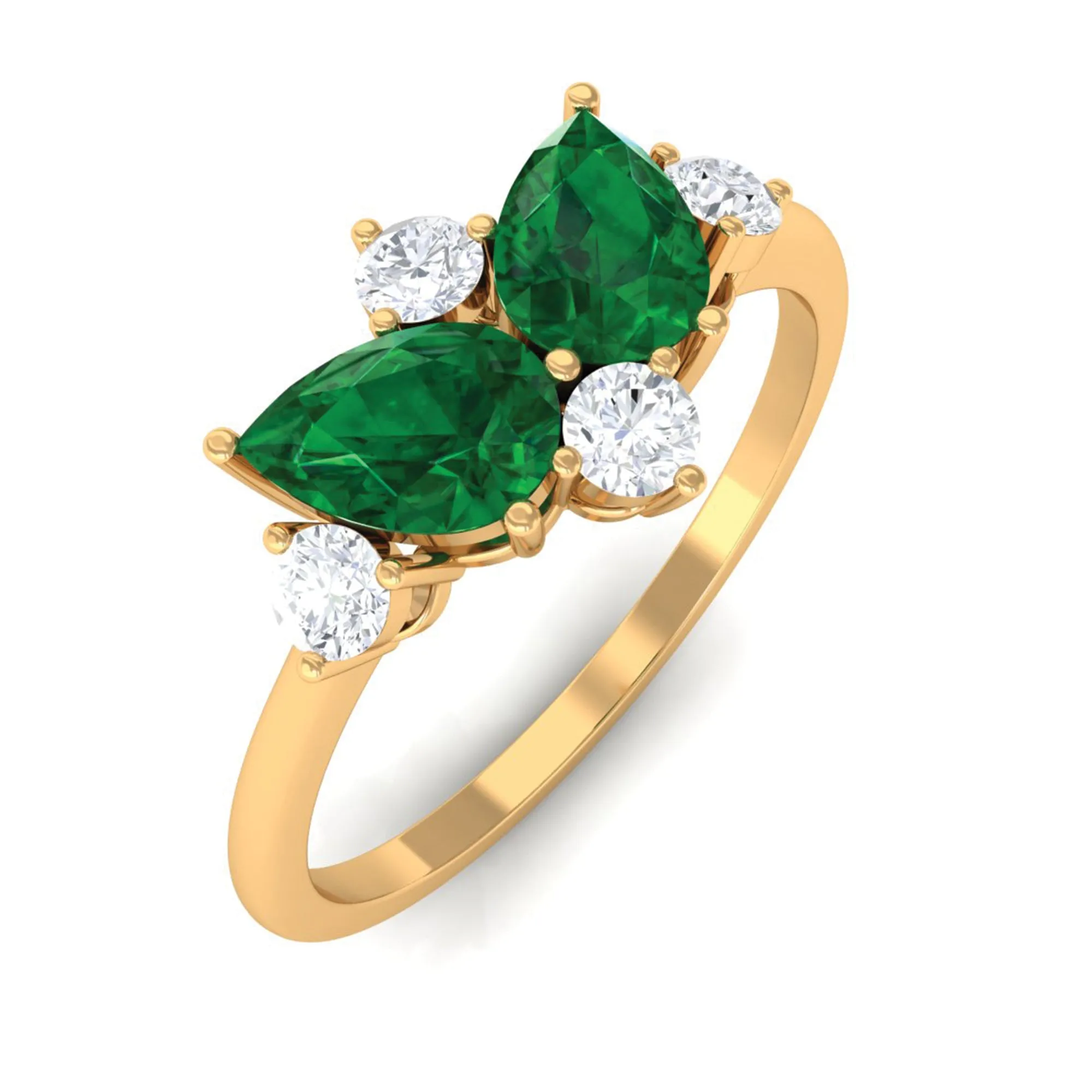 Pear Cut Created Emerald Cluster Promise Ring with Diamond