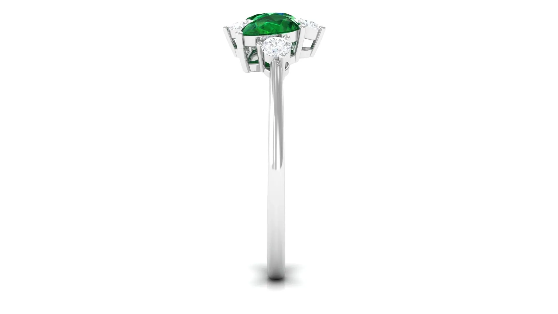 Pear Cut Created Emerald Cluster Promise Ring with Diamond