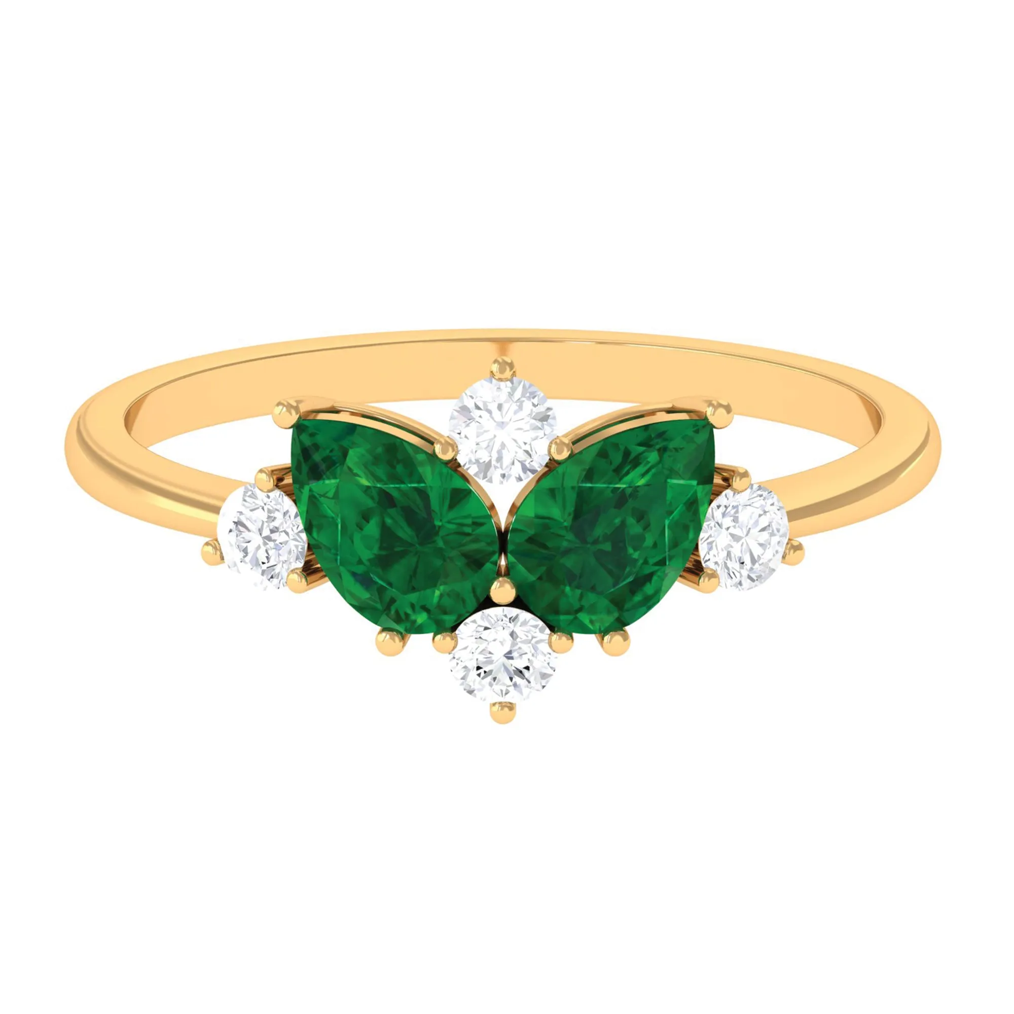 Pear Cut Created Emerald Cluster Promise Ring with Diamond