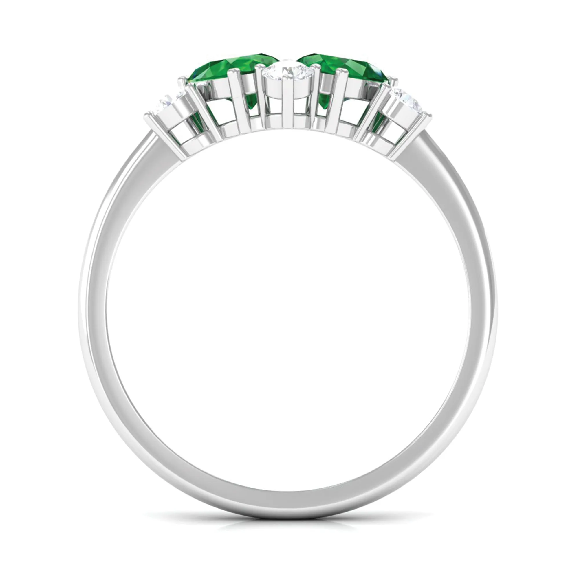 Pear Cut Created Emerald Cluster Promise Ring with Diamond