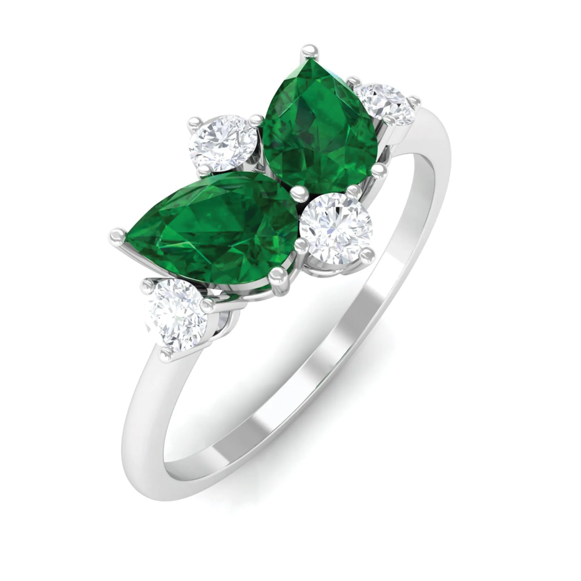 Pear Cut Created Emerald Cluster Promise Ring with Diamond