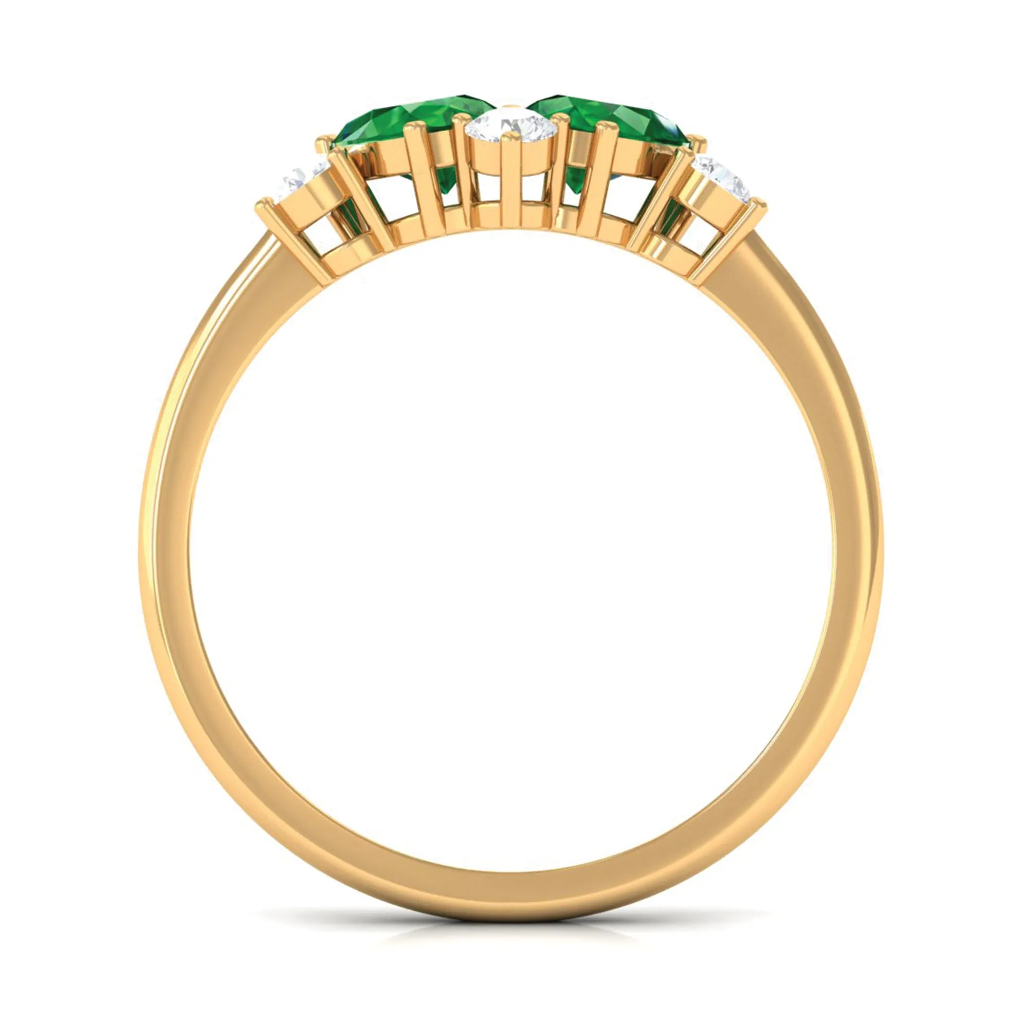 Pear Cut Created Emerald Cluster Promise Ring with Diamond