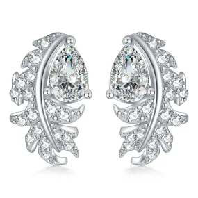 Pear Shape Zircon Feather Sterling Silver Stud Earrings