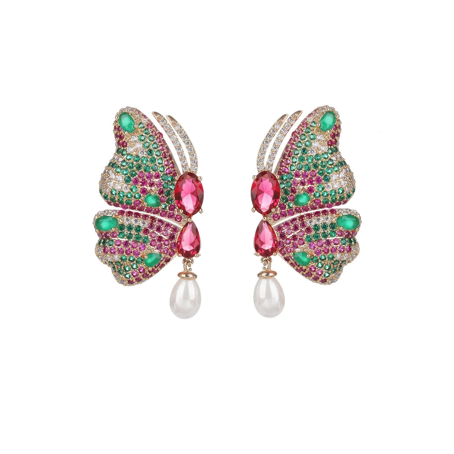 Pearl Cubic Zircon Butterfly Earrings for Wedding, Crystals Wing Earring for Bride, Women Girl Gift CE11203
