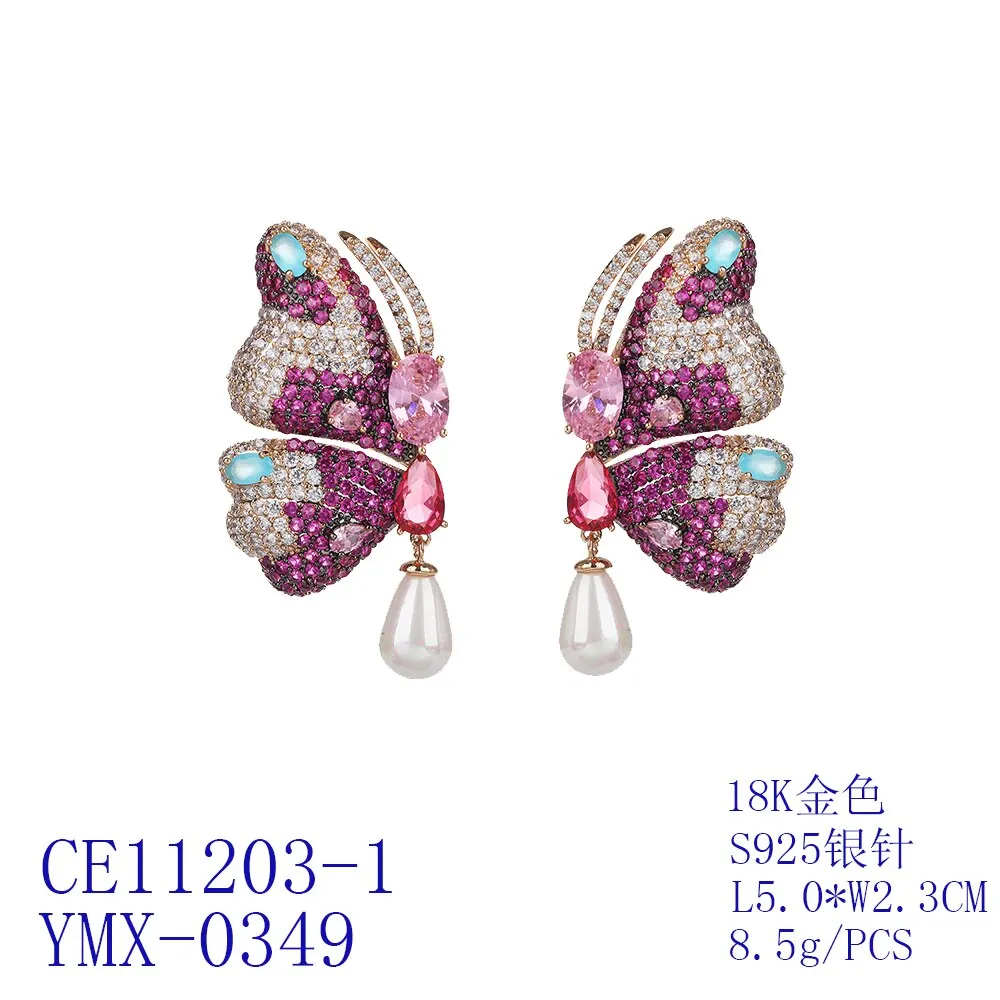 Pearl Cubic Zircon Butterfly Earrings for Wedding, Crystals Wing Earring for Bride, Women Girl Gift CE11203