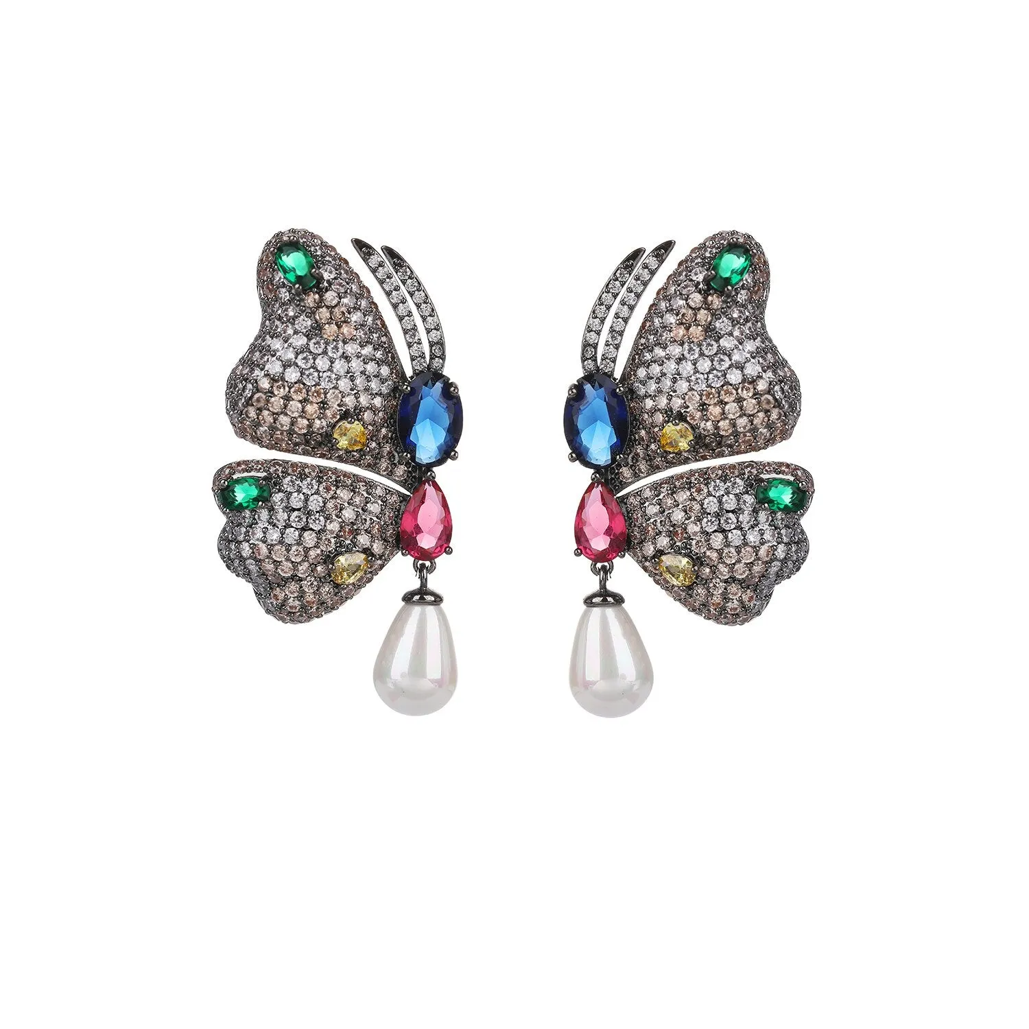 Pearl Cubic Zircon Butterfly Earrings for Wedding, Crystals Wing Earring for Bride, Women Girl Gift CE11203