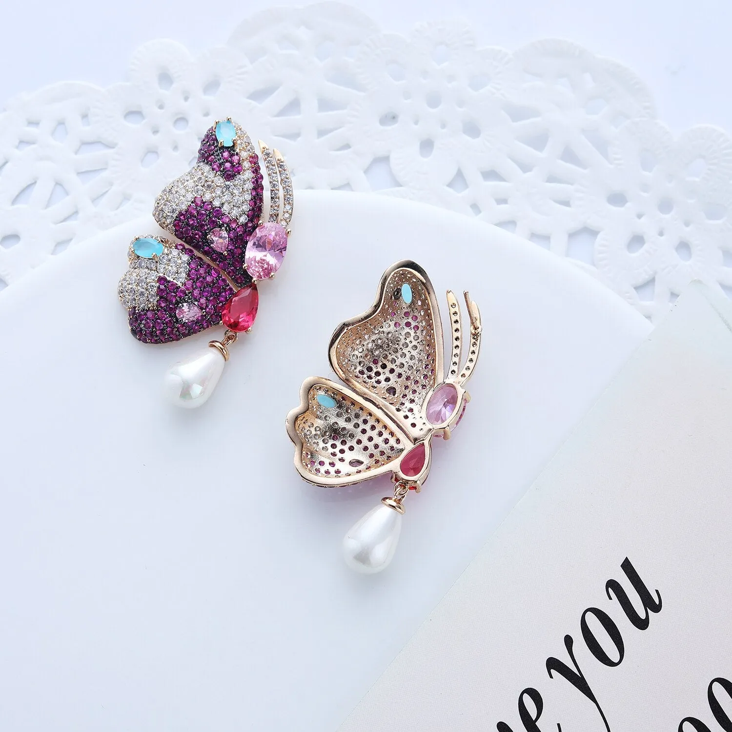 Pearl Cubic Zircon Butterfly Earrings for Wedding, Crystals Wing Earring for Bride, Women Girl Gift CE11203