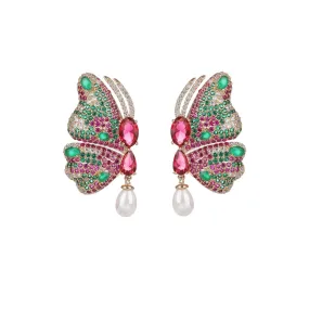 Pearl Cubic Zircon Butterfly Earrings for Wedding, Crystals Wing Earring for Bride, Women Girl Gift CE11203
