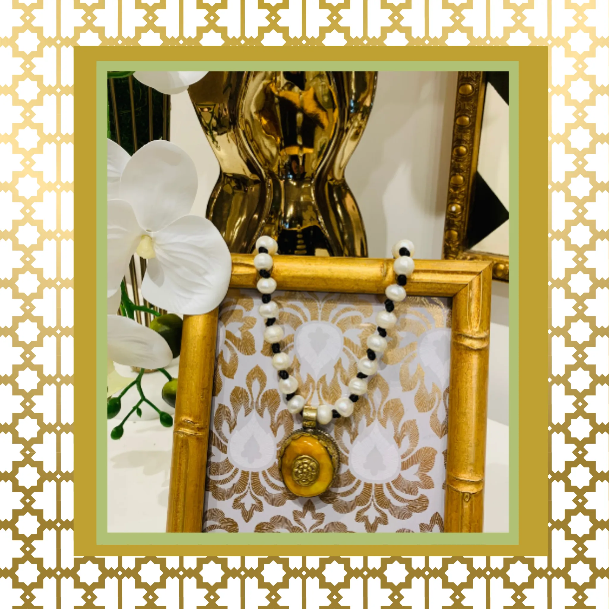Pearls With Hand Knotted Silk Amber Necklace