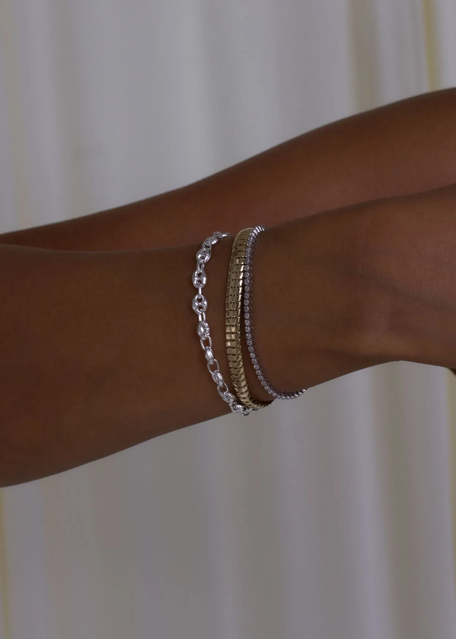 Petite Puffed Mariner Chain Bracelet Silver