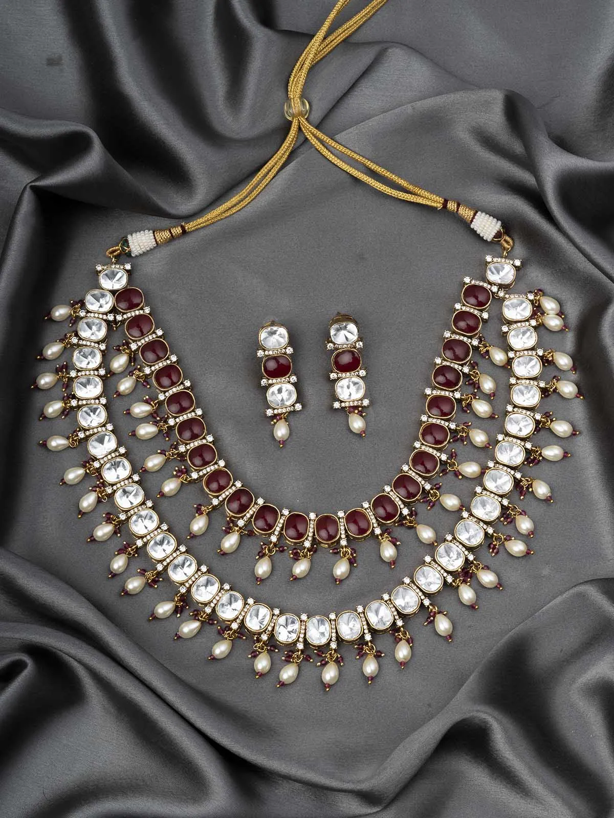 Pink Color Gold Plated Faux Polki Necklace Set - PK-S113P