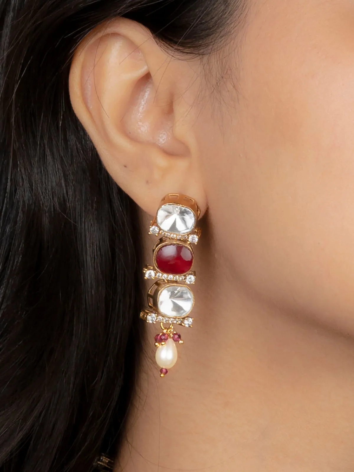 Pink Color Gold Plated Faux Polki Necklace Set - PK-S113P