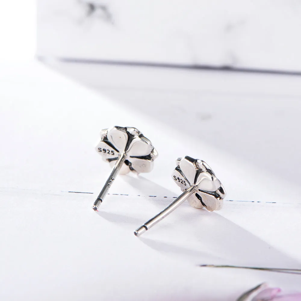 Pink Enamel Magnolia Flower Sterling Silver Studs Earrings for Women