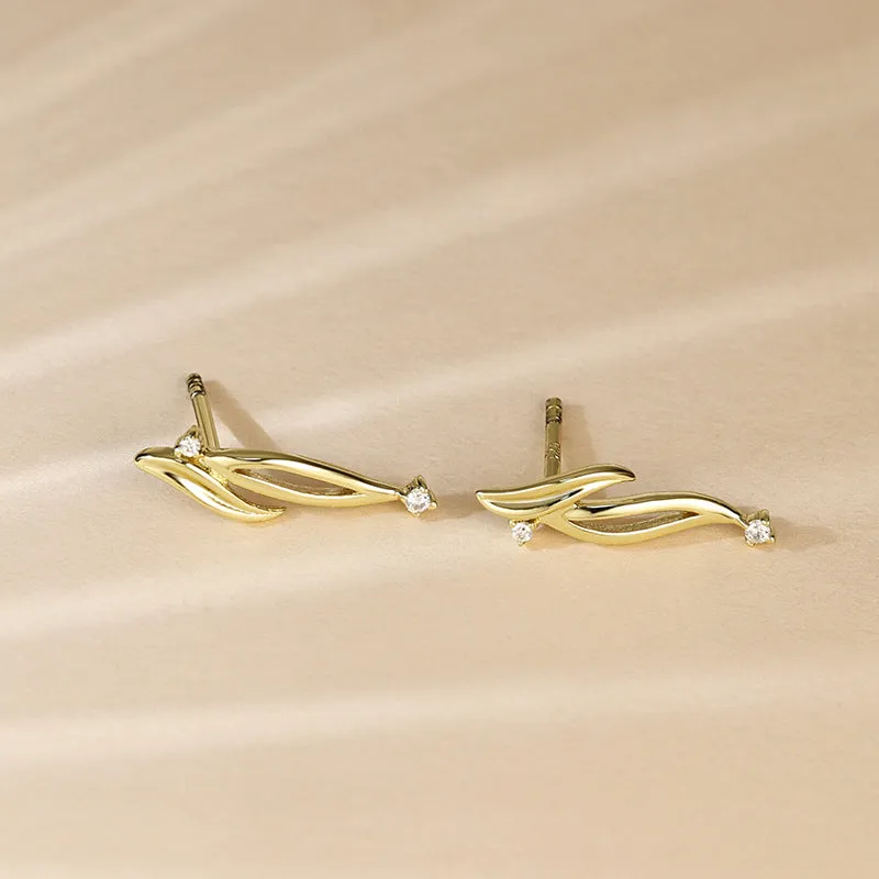 Plant Leaf with Zircon Silver Studs Earrings for Women