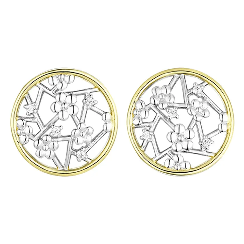 Plum Flower Hollow Circle Zircon Sterling Silver Stud Earrings