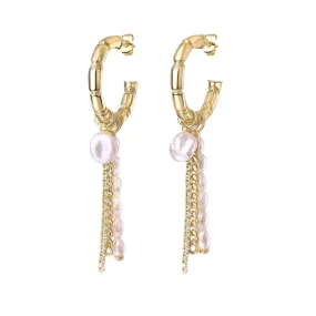 Pre Order:  Vintage Pearl Pendant Zircon Fringe Earrings