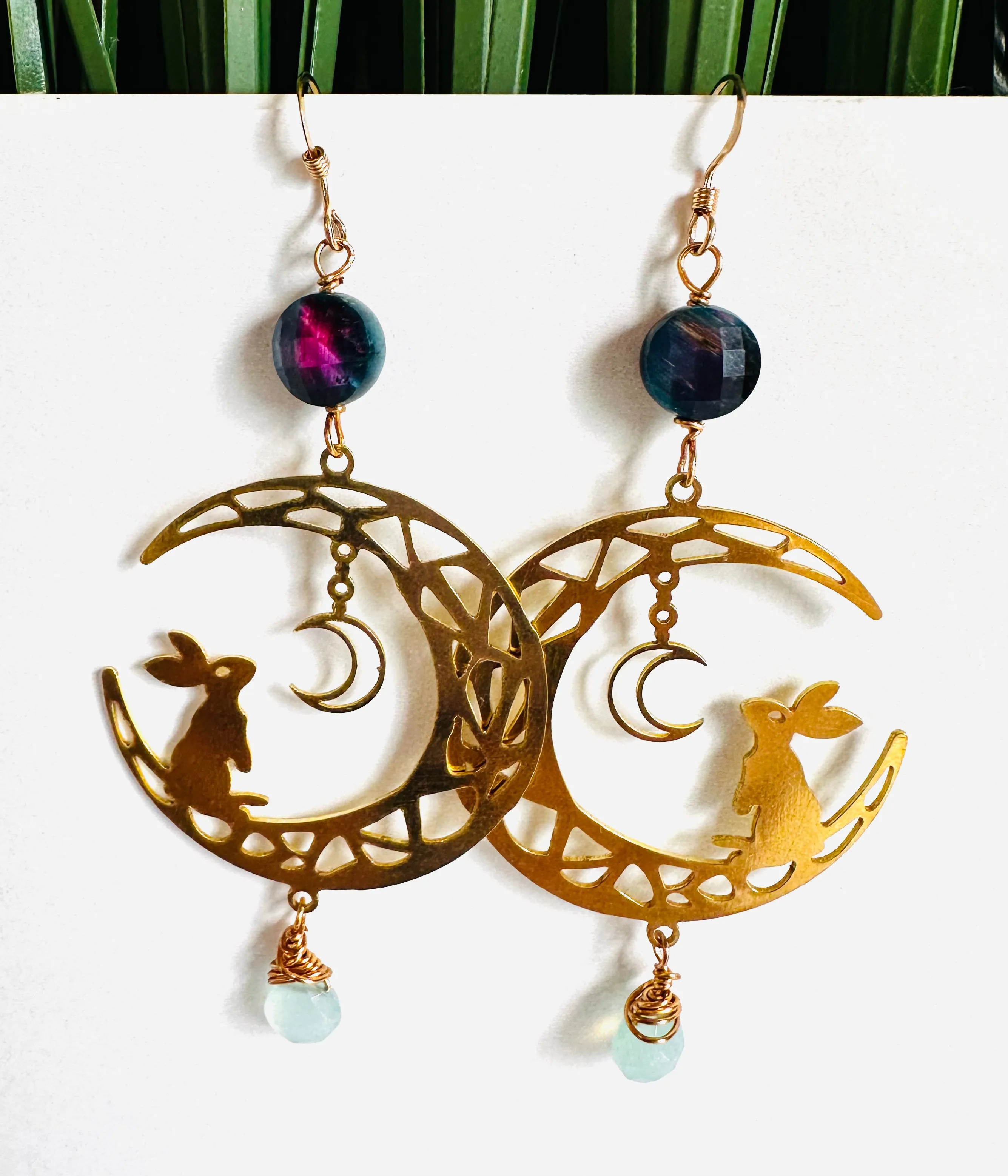 Rabbit Moon Earrings/Gemstone Rabbit Earrings
