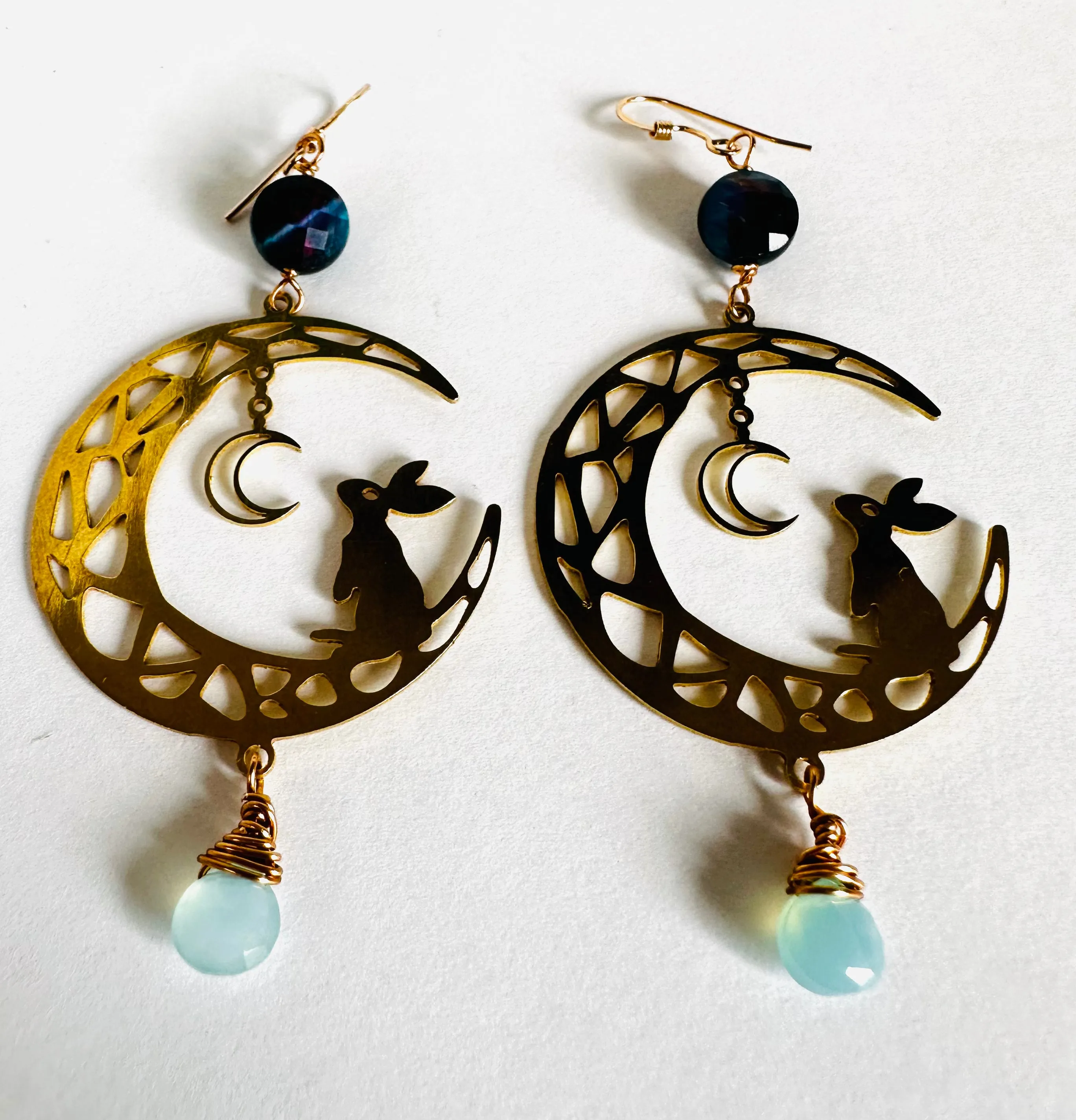 Rabbit Moon Earrings/Gemstone Rabbit Earrings