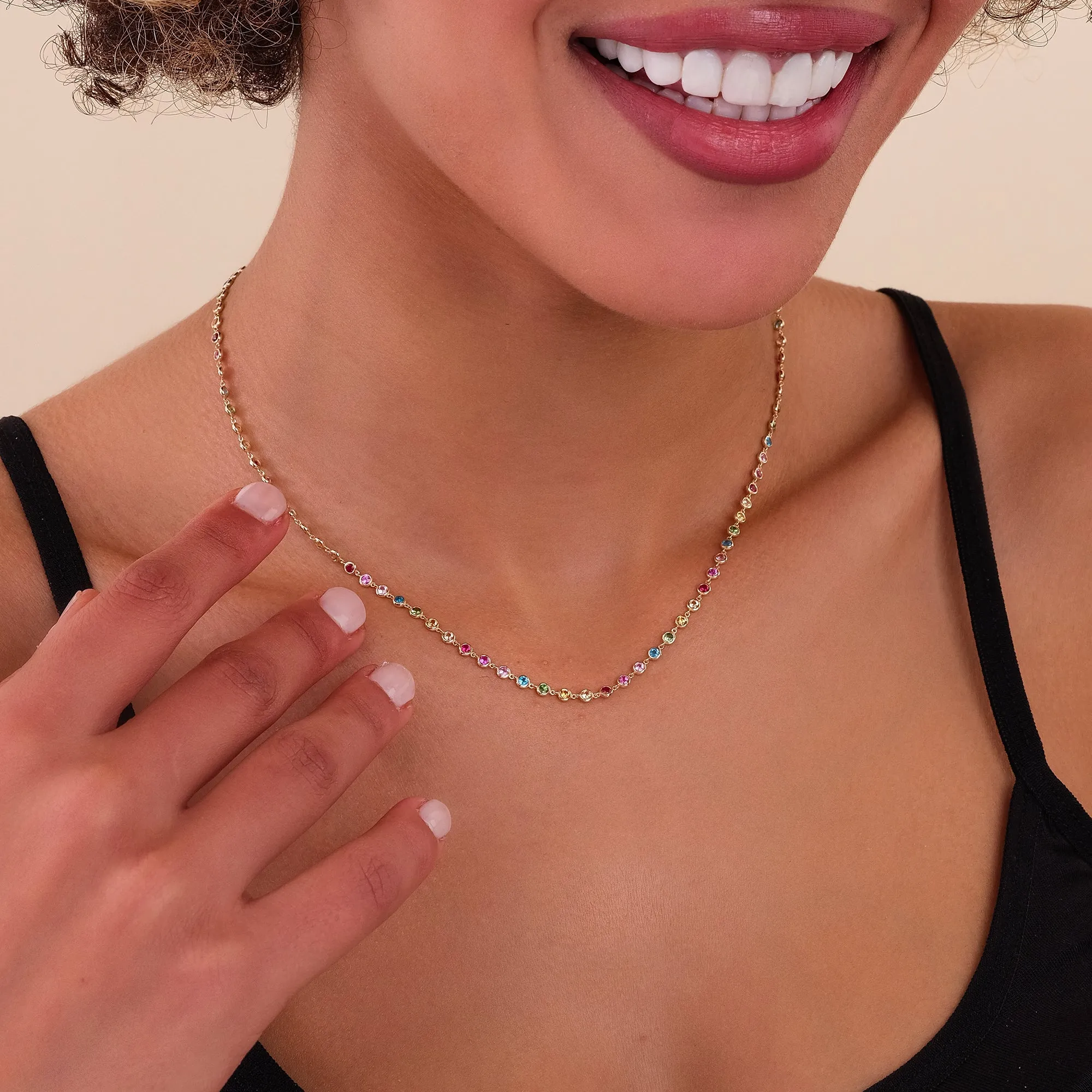 Rainbow Sapphire Tennis Necklace, Petra