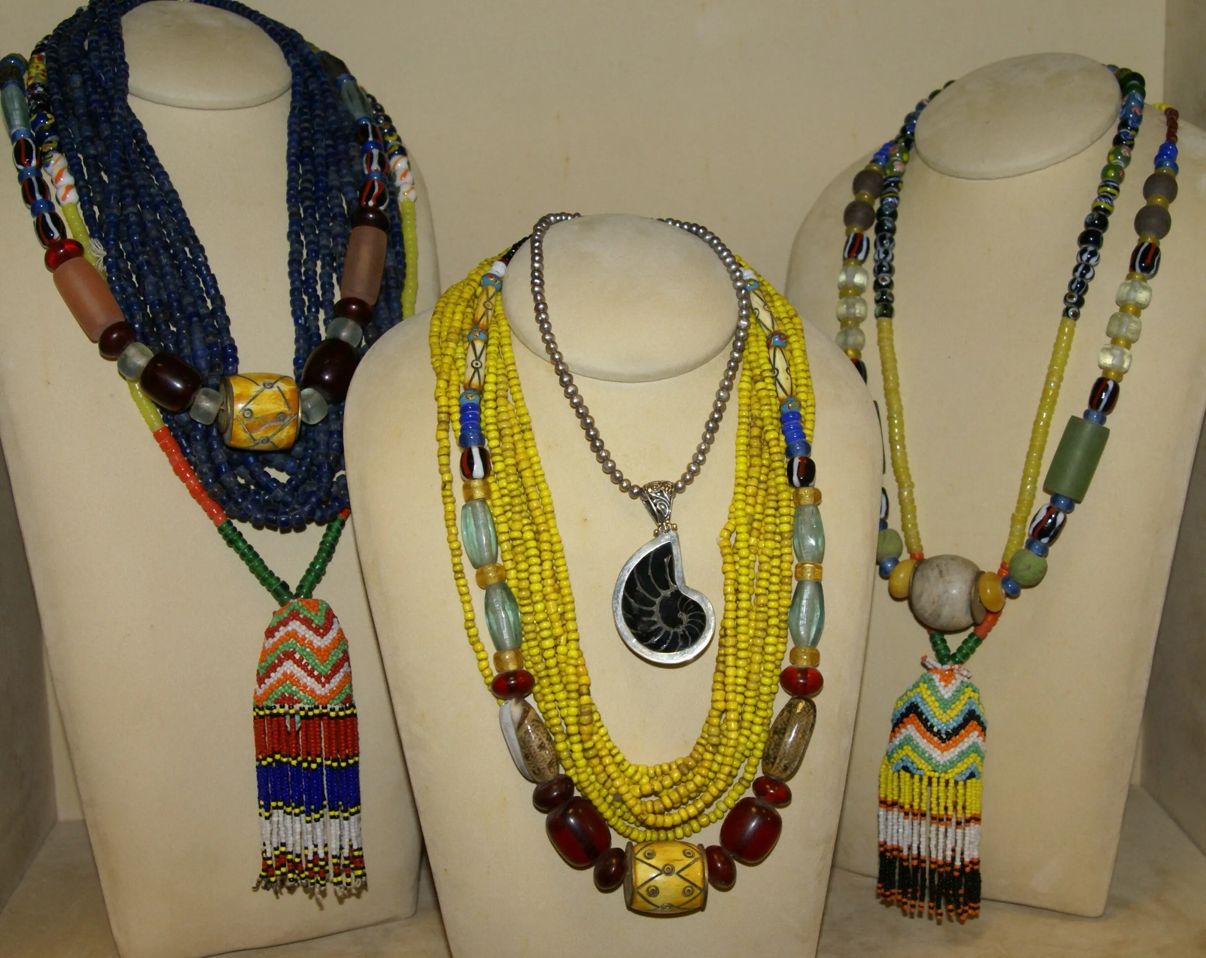 Rare Tribal Ethnic Dayak Iban Tribe Talisman Necklace: Antique Hand Crafted Magical Lukut Sekala , Old Trade Glass Beads, Amber beads, Buffalo Bone Hand Etched Beads, Chinese Coins, collected in 1980’s Borneo Aristocrat Owner, Indonesia. NB5