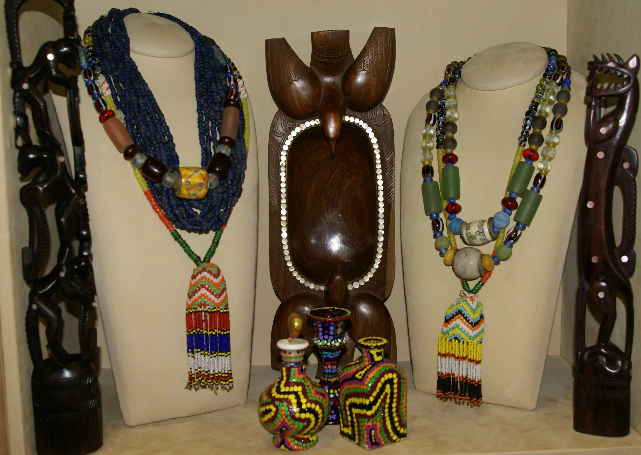 Rare Tribal Ethnic Dayak Iban Tribe Talisman Necklace: Antique Hand Crafted Magical Lukut Sekala , Old Trade Glass Beads, Amber beads, Buffalo Bone Hand Etched Beads, Chinese Coins, collected in 1980’s Borneo Aristocrat Owner, Indonesia. NB5