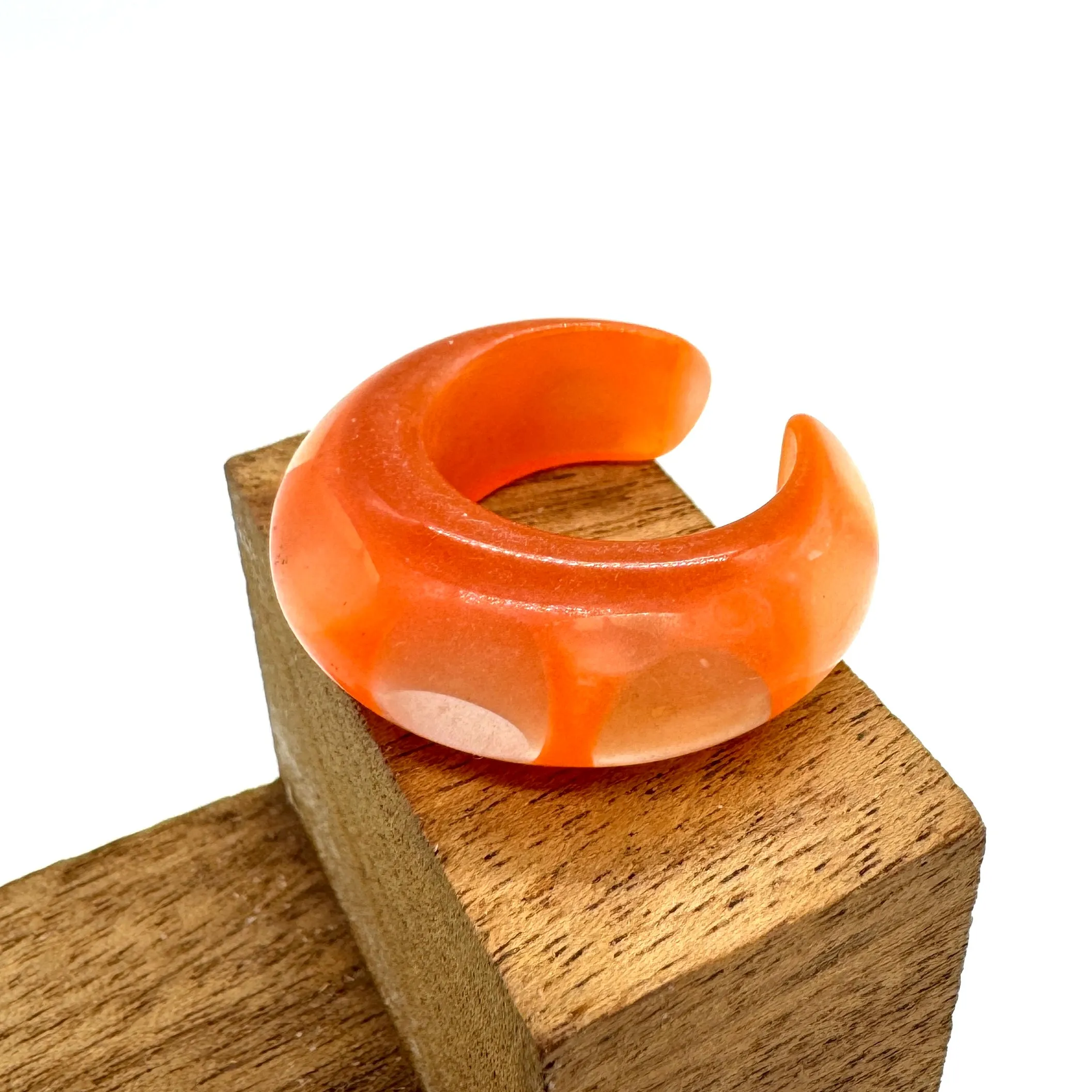 RARE Vintage ORANGE Polka Dot Glow C-Lucite Ring