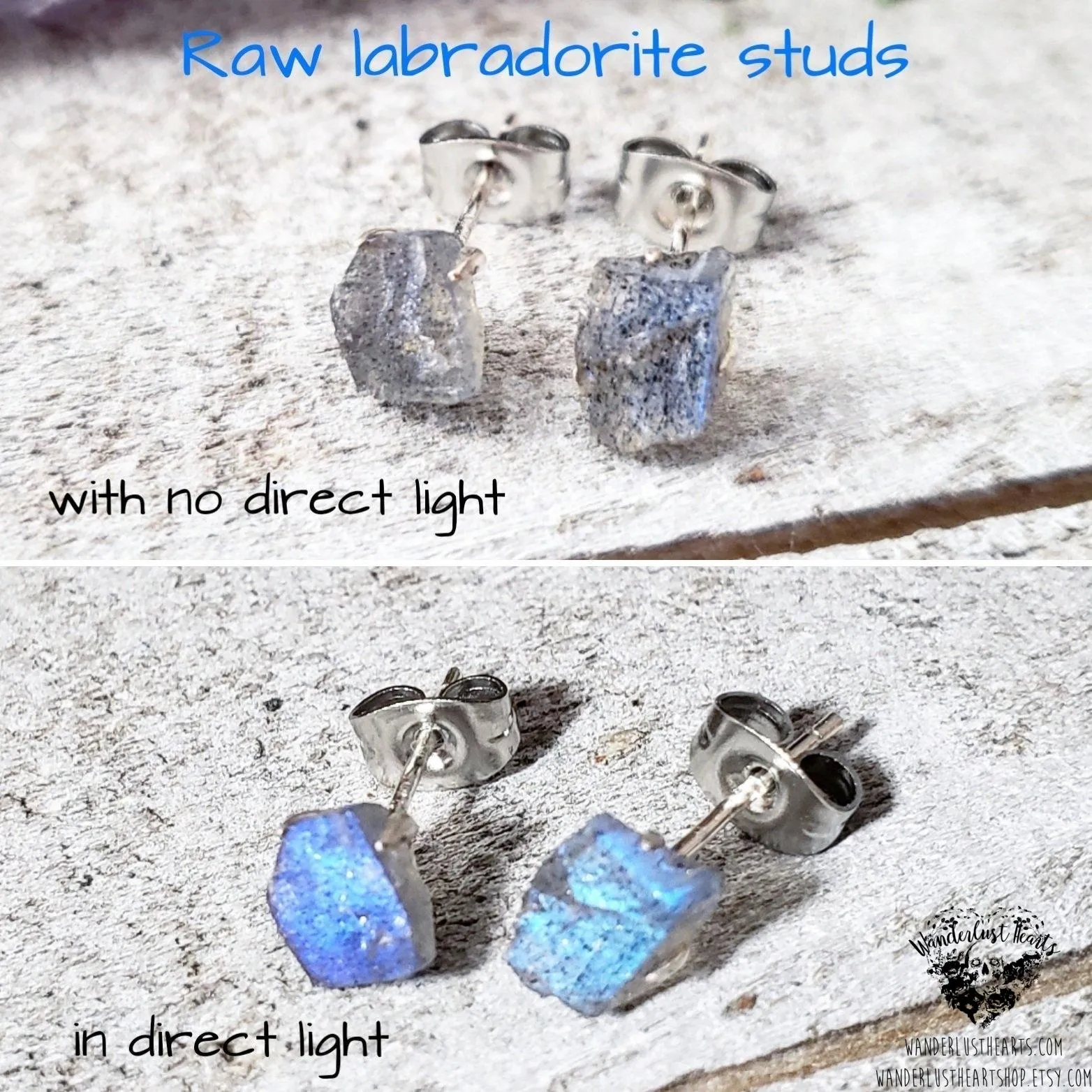 Raw Labradorite stud earrings