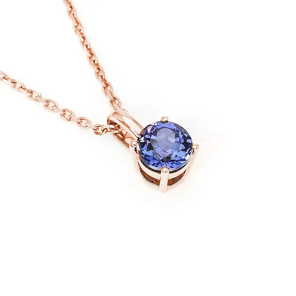 Ready Made | Betty Round Blue Lab Grown Sapphire Pendant in 18K Rose Gold