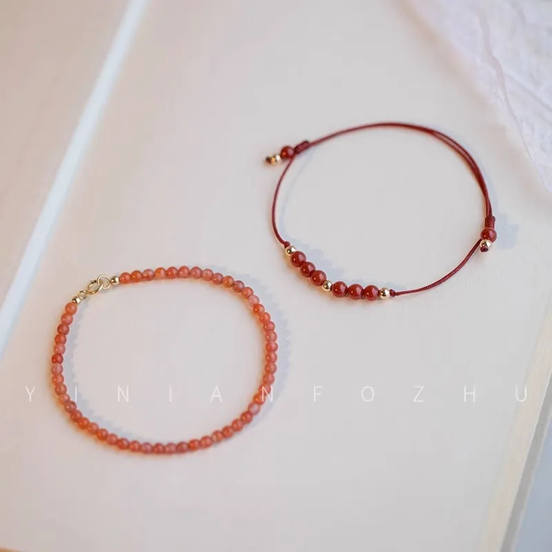 Red Agate Stackable Bracelet with 14k Gold Plated Lucky Beads