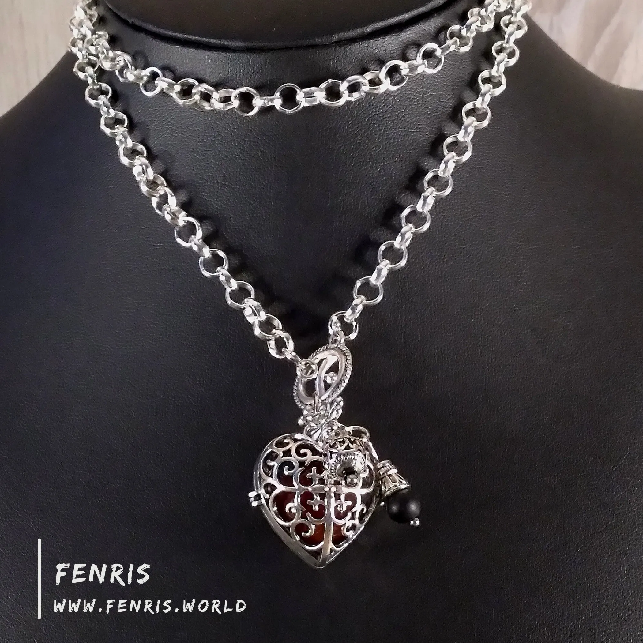 Red Carnelian Necklace Silver Heart Sphere