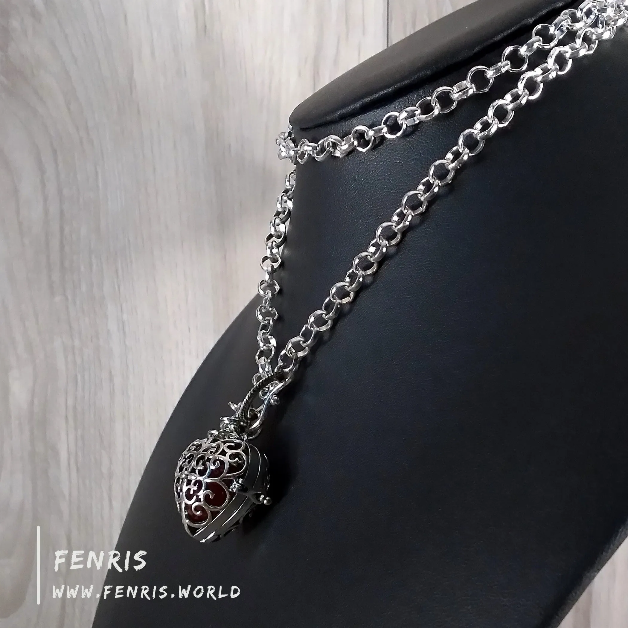 Red Carnelian Necklace Silver Heart Sphere
