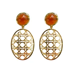 Remy Wicker Gold Oval & Carnelian Gem Earrings