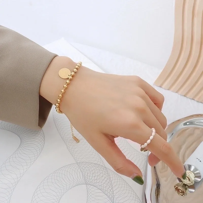 Retro Palace Style Geometric Steel Ball Bracelet Titanium Steel Plated 18k Real Gold Bracelet
