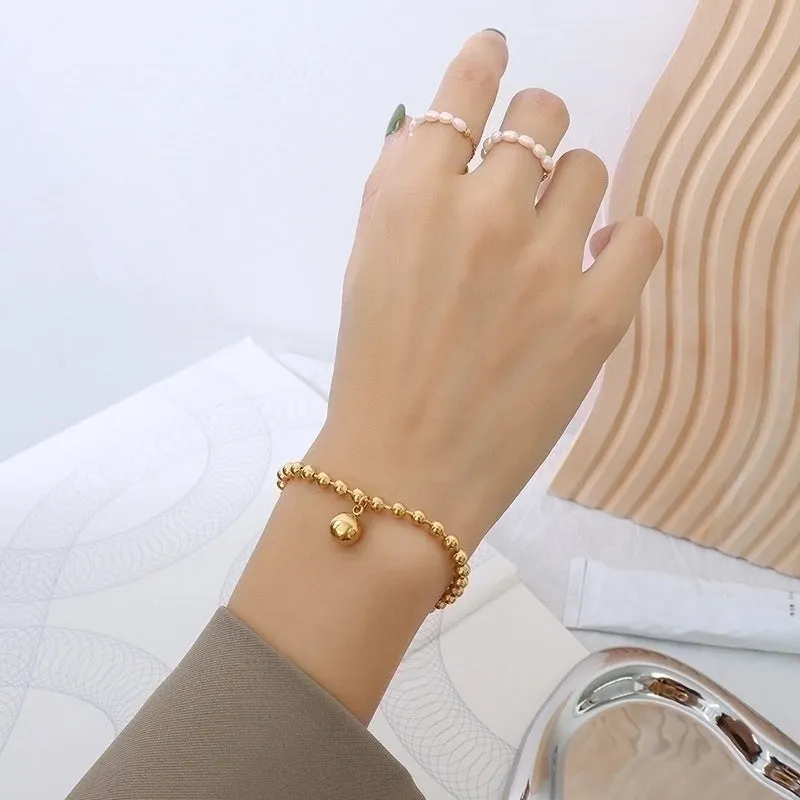 Retro Palace Style Geometric Steel Ball Bracelet Titanium Steel Plated 18k Real Gold Bracelet