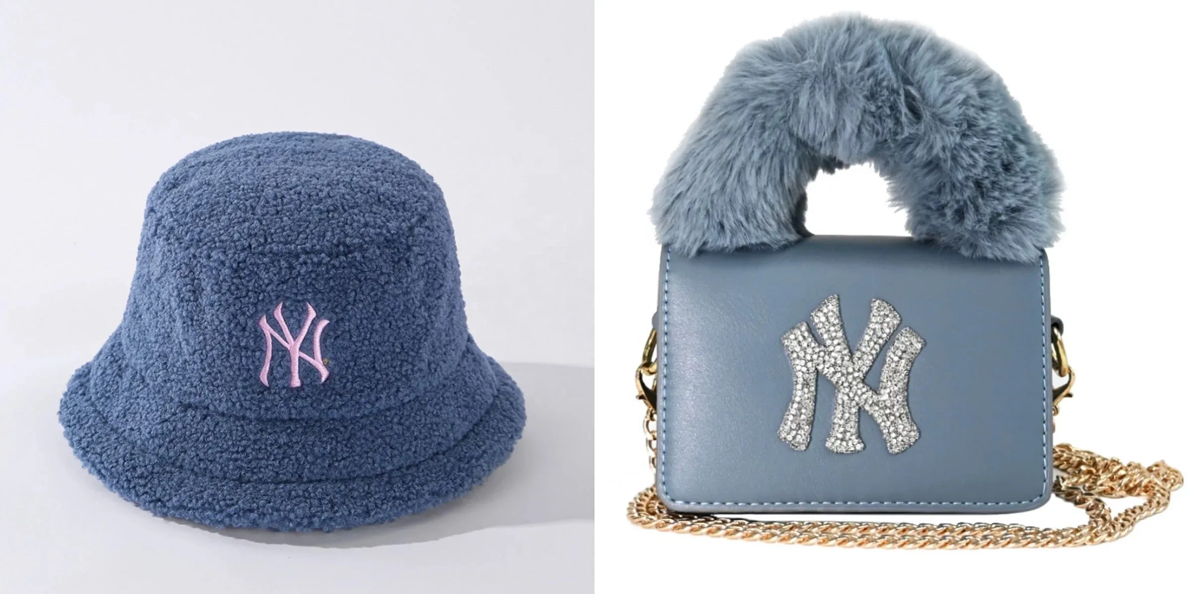 Retro style fuzzy ny New York handbag with 90s fuzzy matching bucket hat