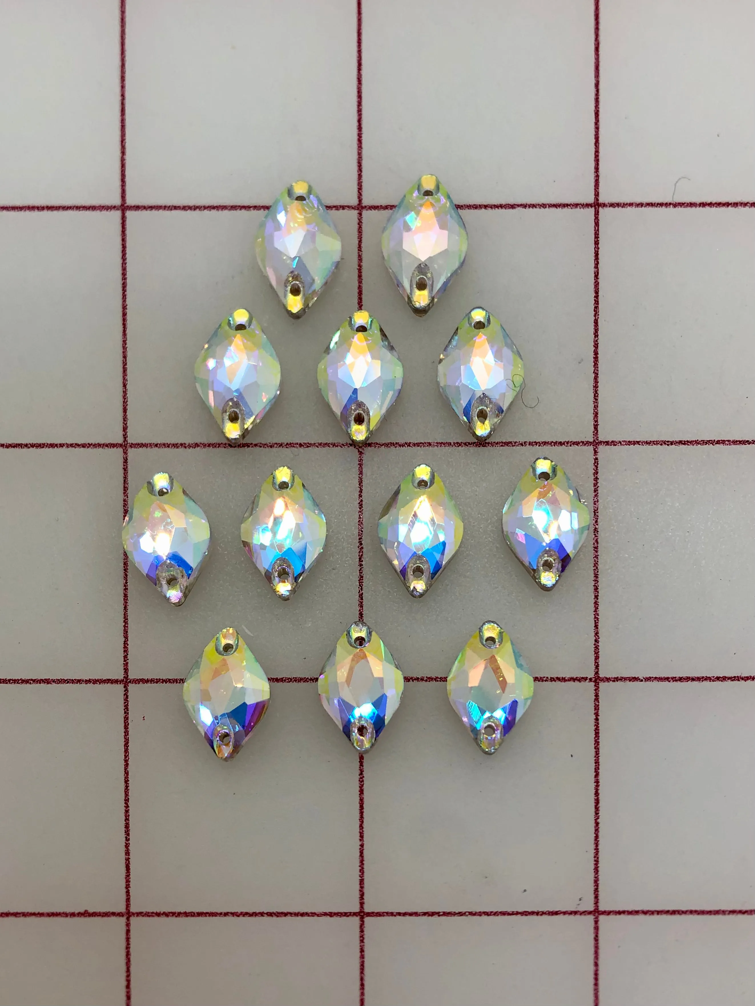 Rhinestones - 14X9mm Premium Machine-Cut Crystal AB Lemon-Shape Sew-On