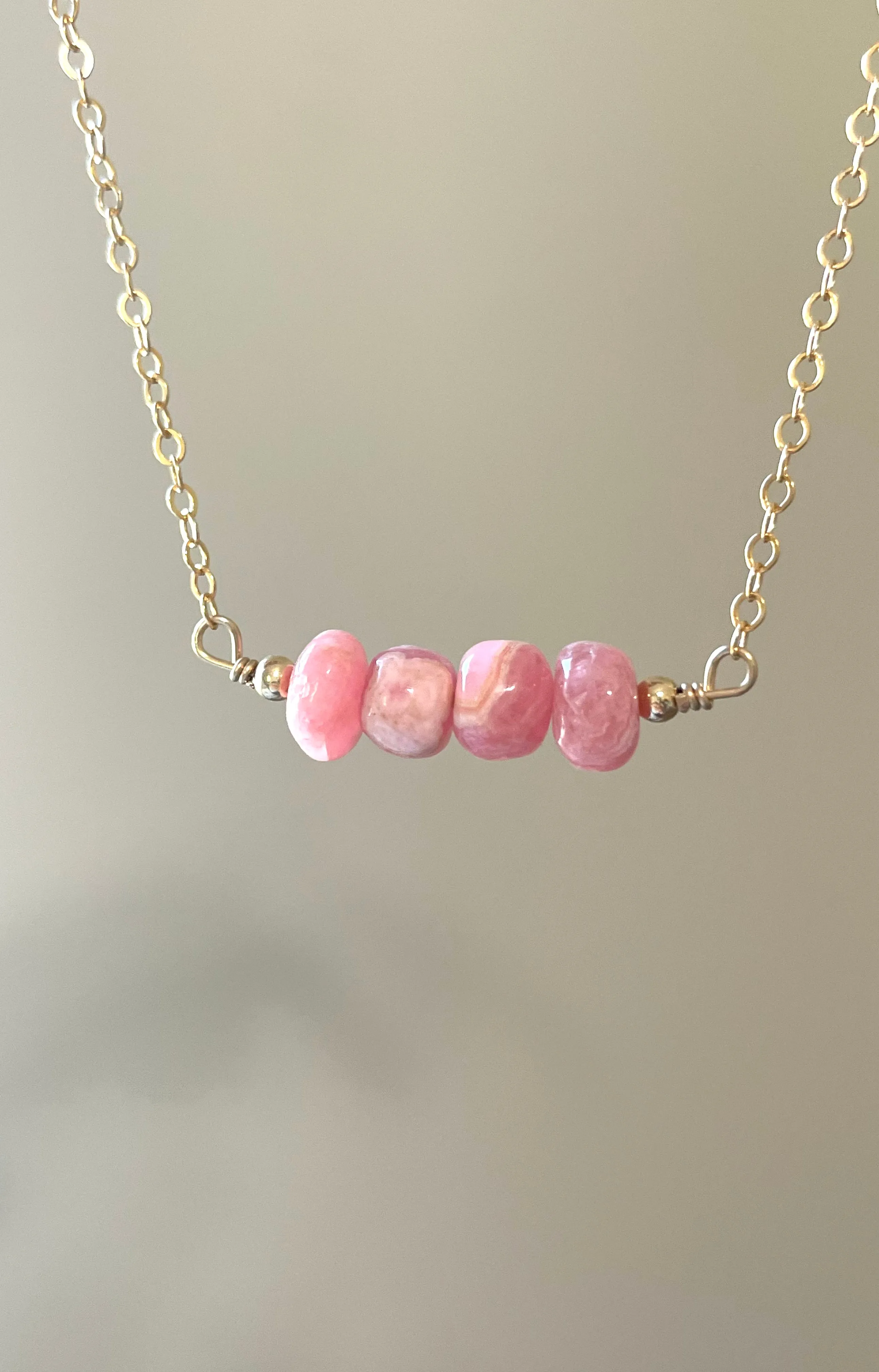 Rhodocrosite Beaded Bar Necklace