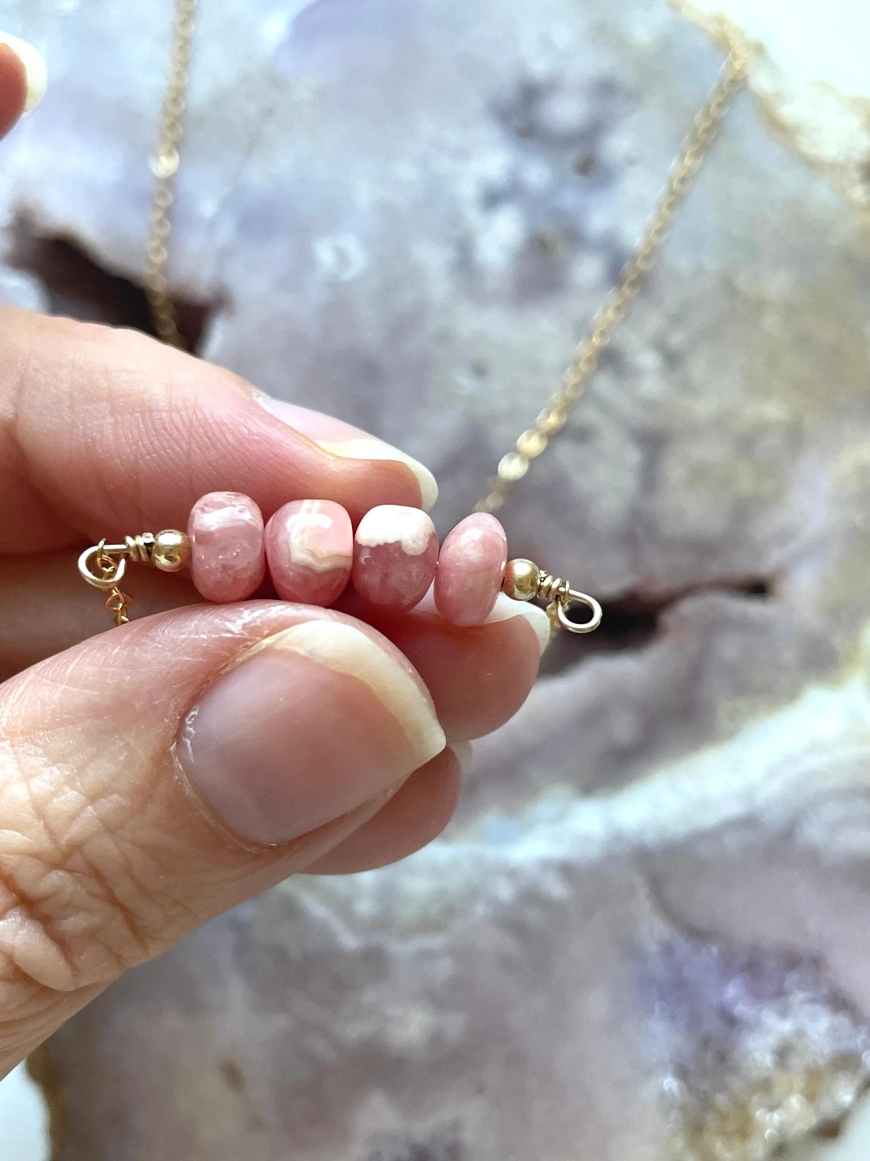 Rhodocrosite Beaded Bar Necklace
