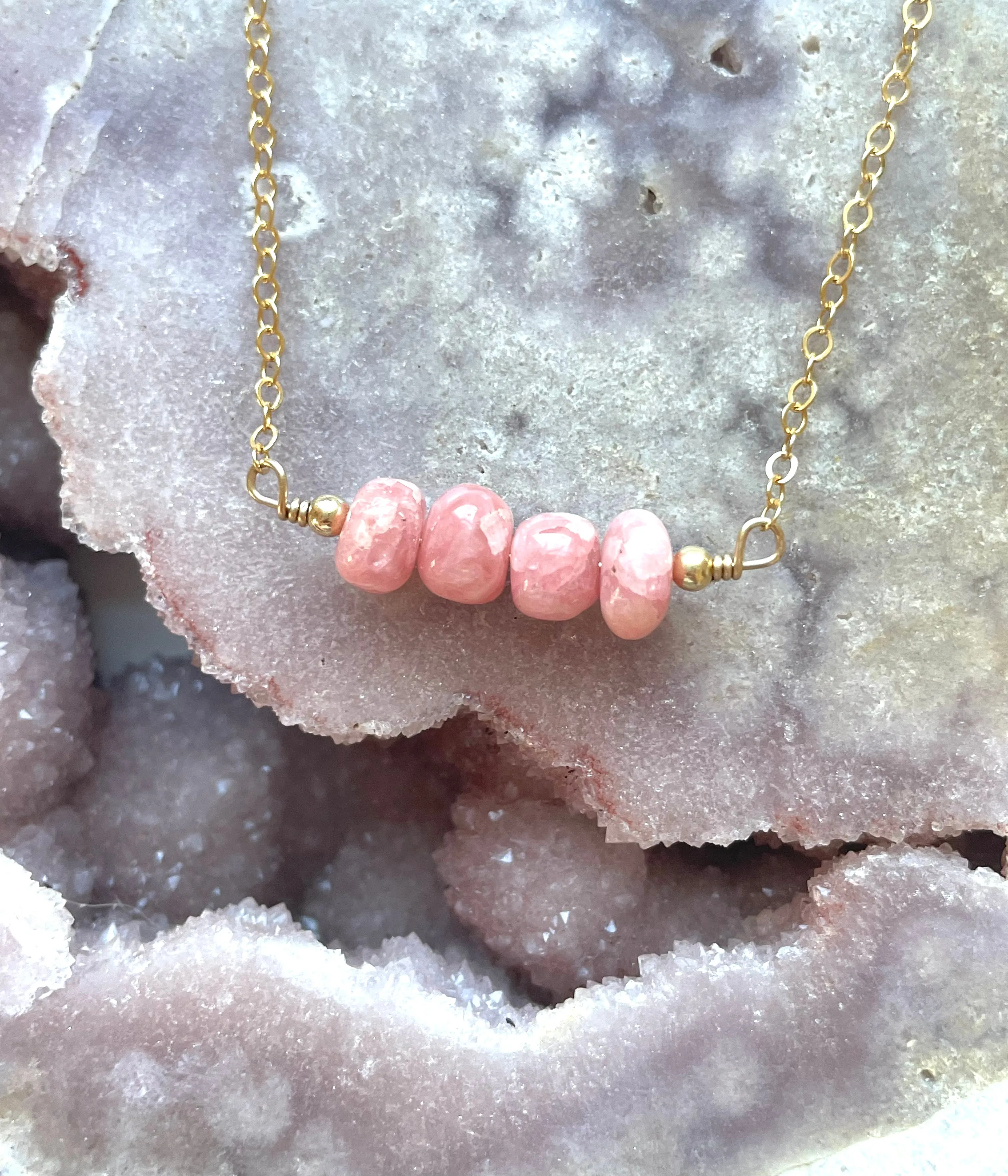 Rhodocrosite Beaded Bar Necklace