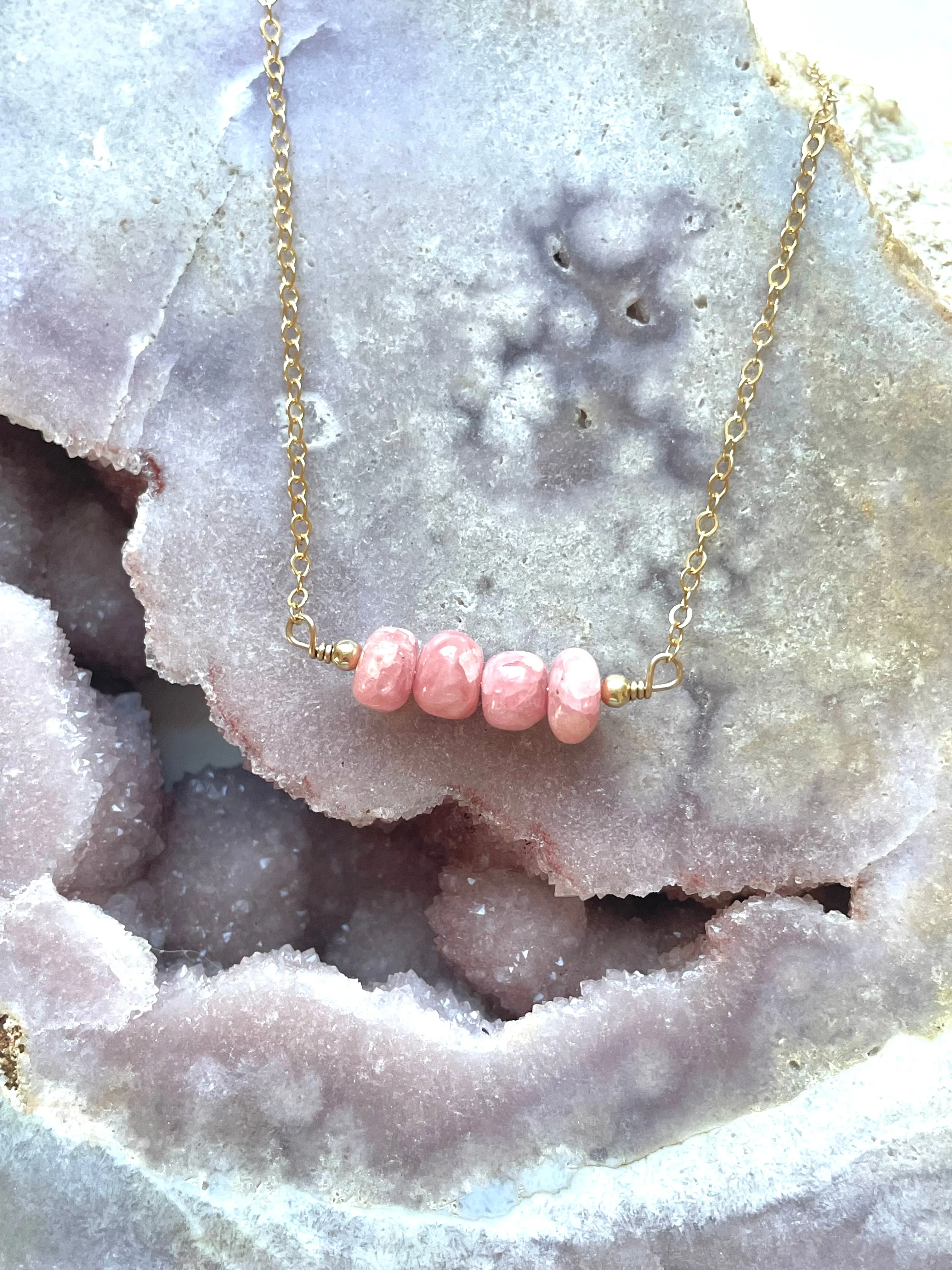 Rhodocrosite Beaded Bar Necklace