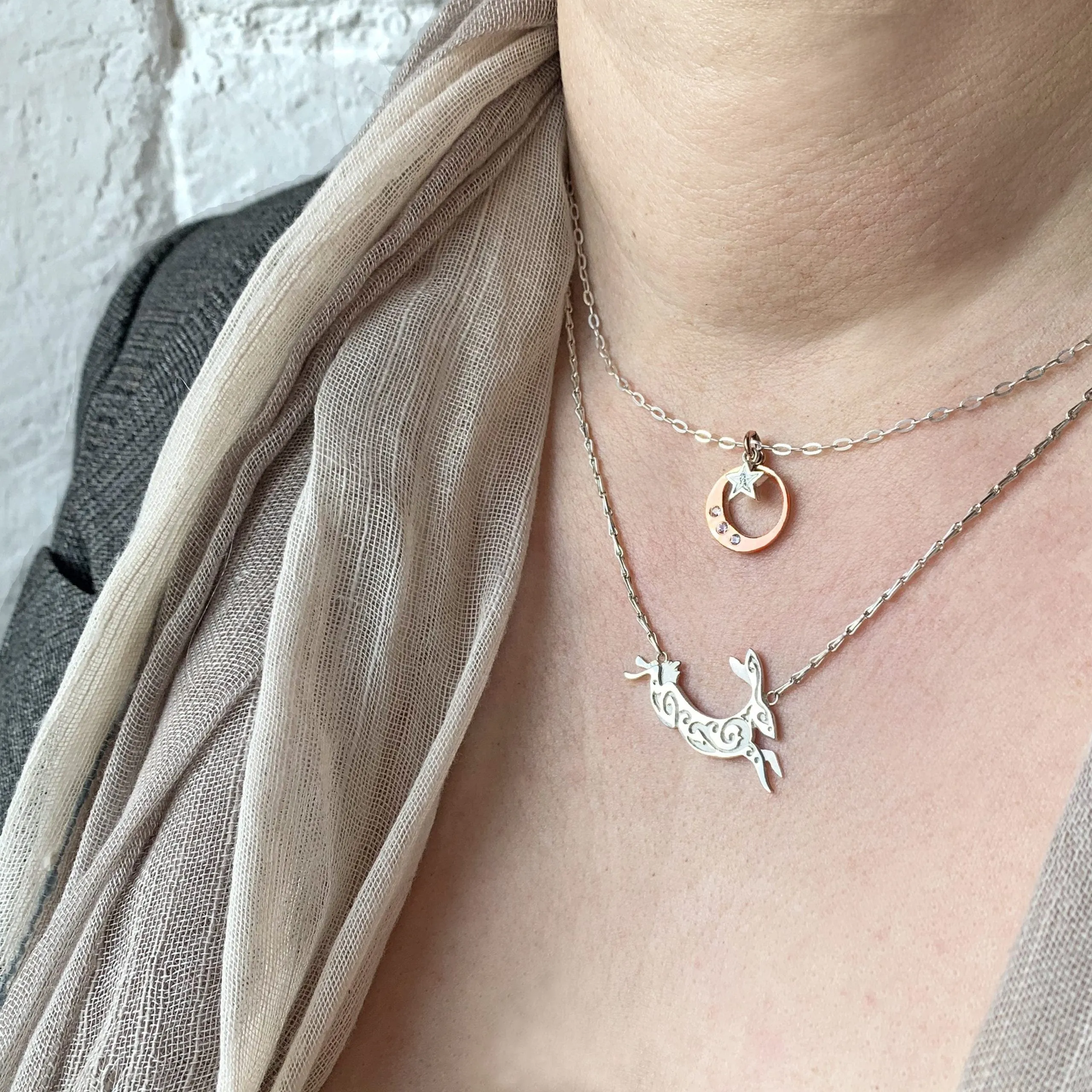 Rising Gold Sapphire Moon & Star Pendant | 9ct