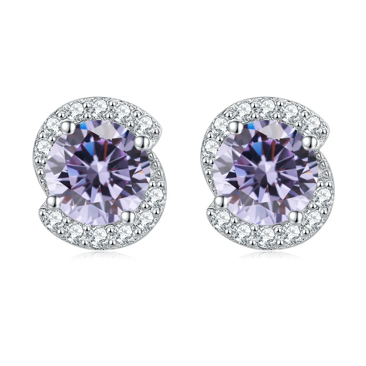 Rotate Shape with Round Zircon Silver Studs Earrings for Women