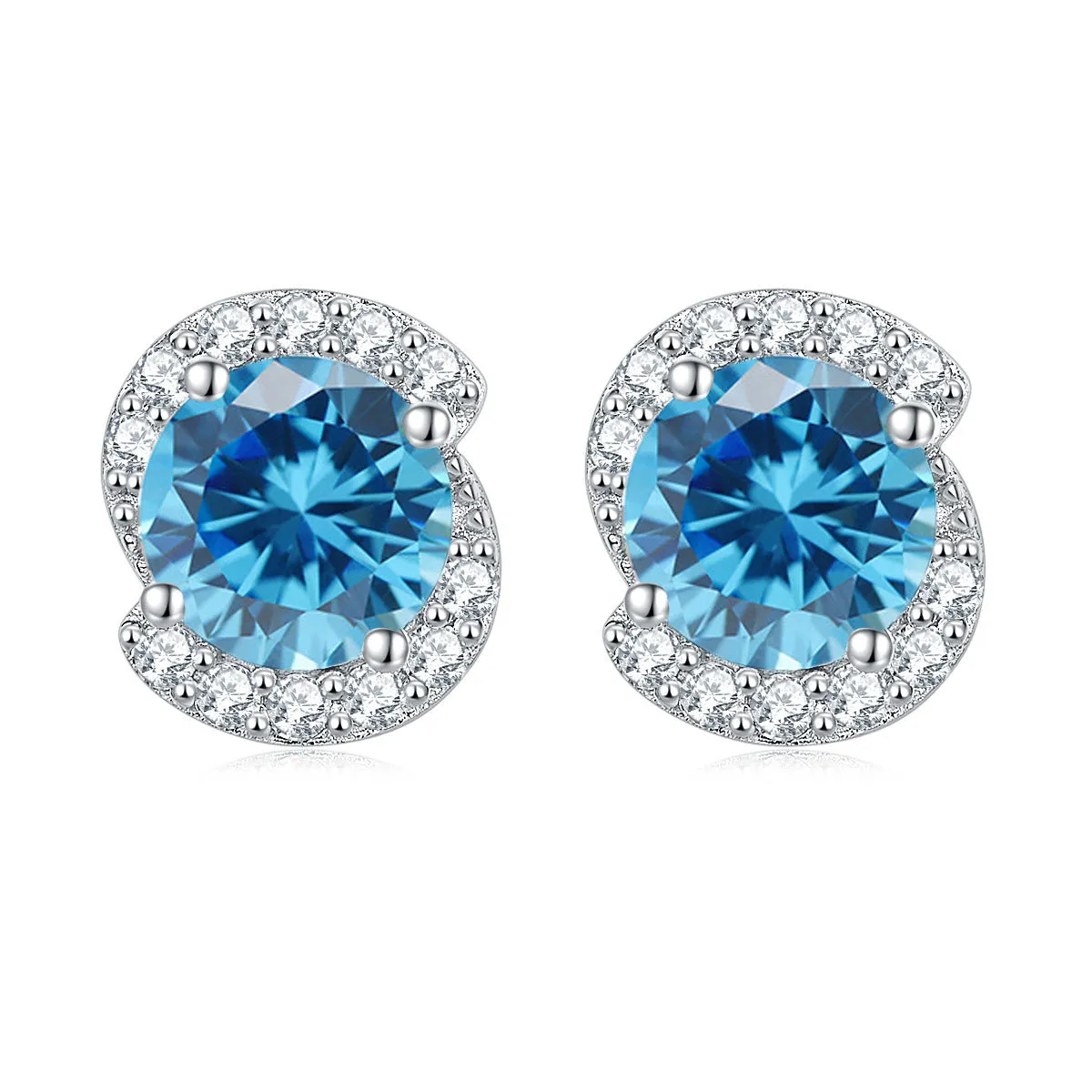 Rotate Shape with Round Zircon Silver Studs Earrings for Women