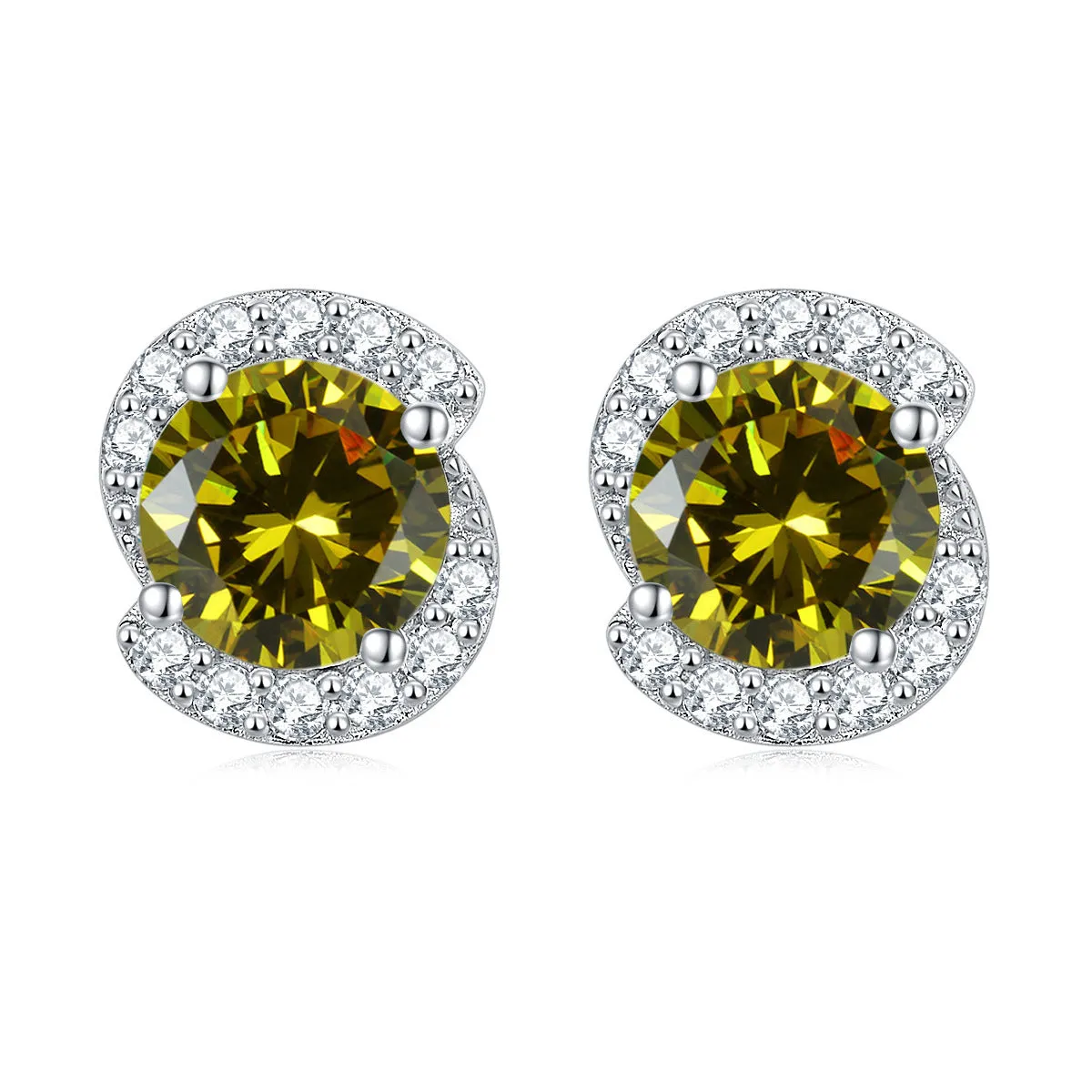 Rotate Shape with Round Zircon Silver Studs Earrings for Women