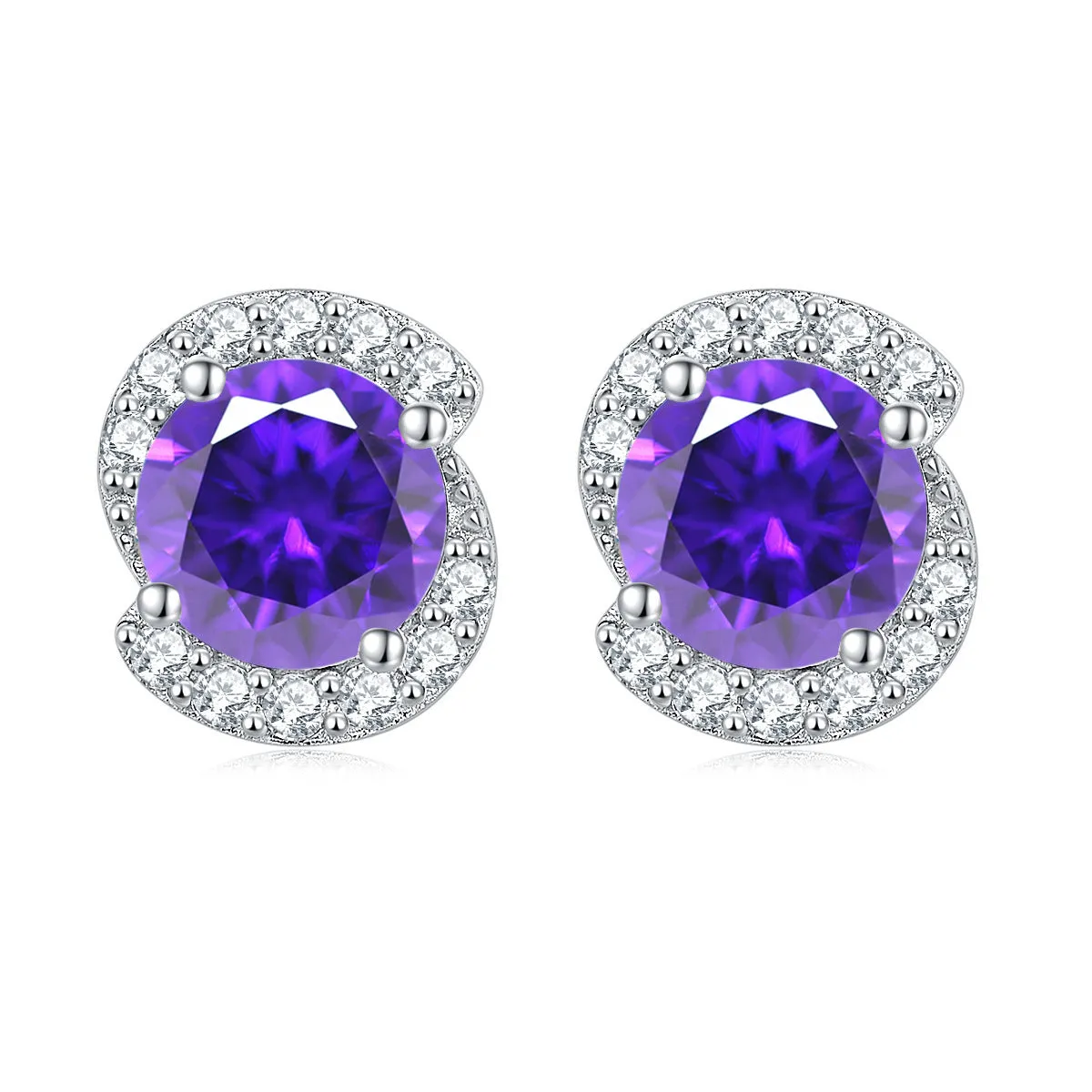 Rotate Shape with Round Zircon Silver Studs Earrings for Women